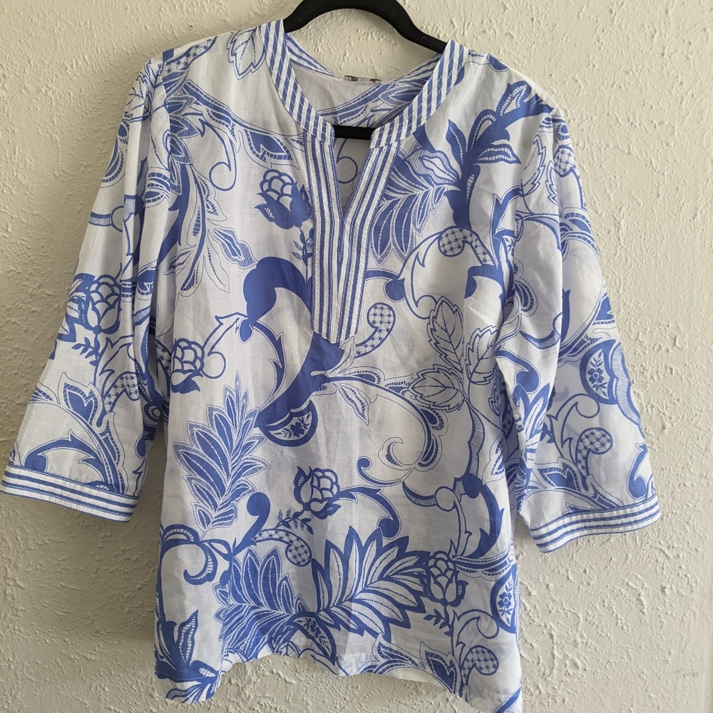 Talbot's Floral & Striped Petite Blouse